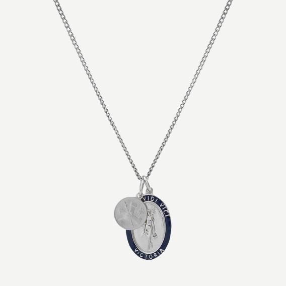 Victoria Pendant Necklace w/Enamel, Sterling Silver, Polished, Navy Blue, 24”
