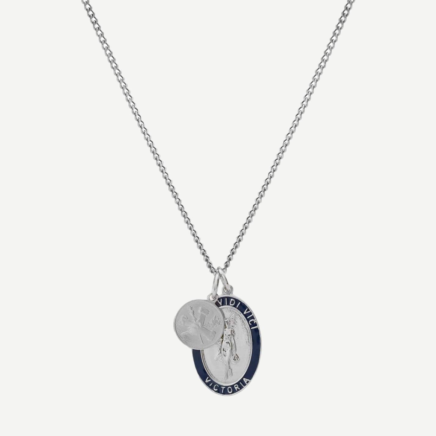 Victoria Pendant Necklace w/Enamel, Sterling Silver, Polished, Navy Blue, 24” - Galvanic.co