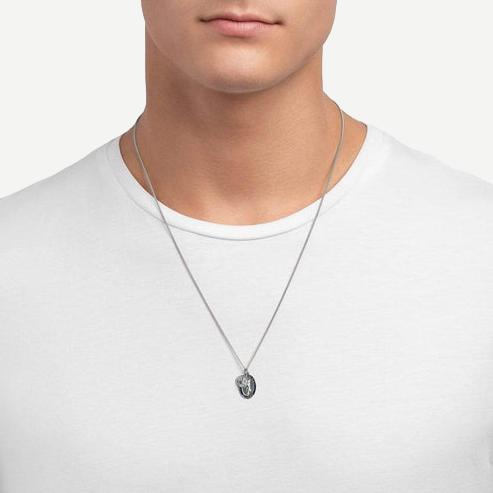 Victoria Pendant Necklace w/Enamel, Sterling Silver, Polished, Navy Blue, 24”