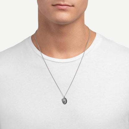Victoria Pendant Necklace w/Enamel, Sterling Silver, Polished, Navy Blue, 24”