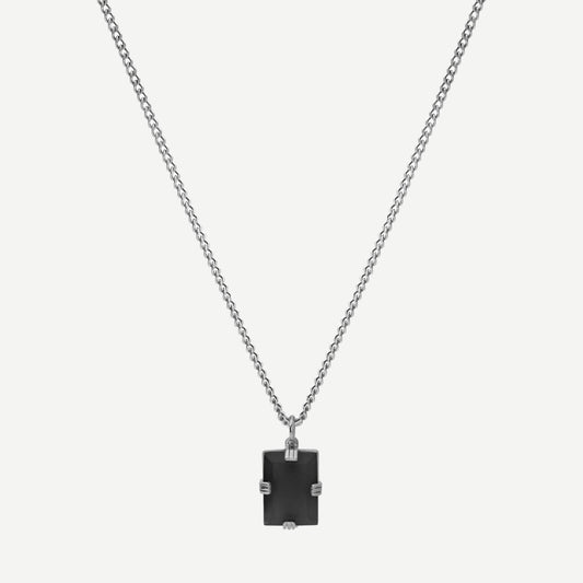 Lennox Onyx Necklace - Sterling Silver 24in - Galvanic.co