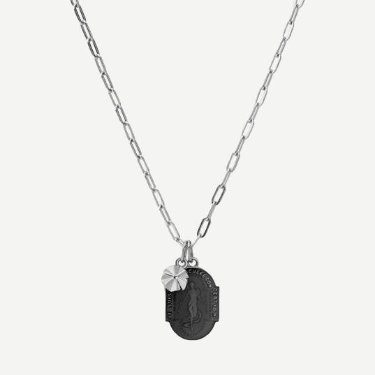 Conception Pendant w/Cable Chain Necklace w/Enamel, Sterling Silver, Polished, Gray, 24in.