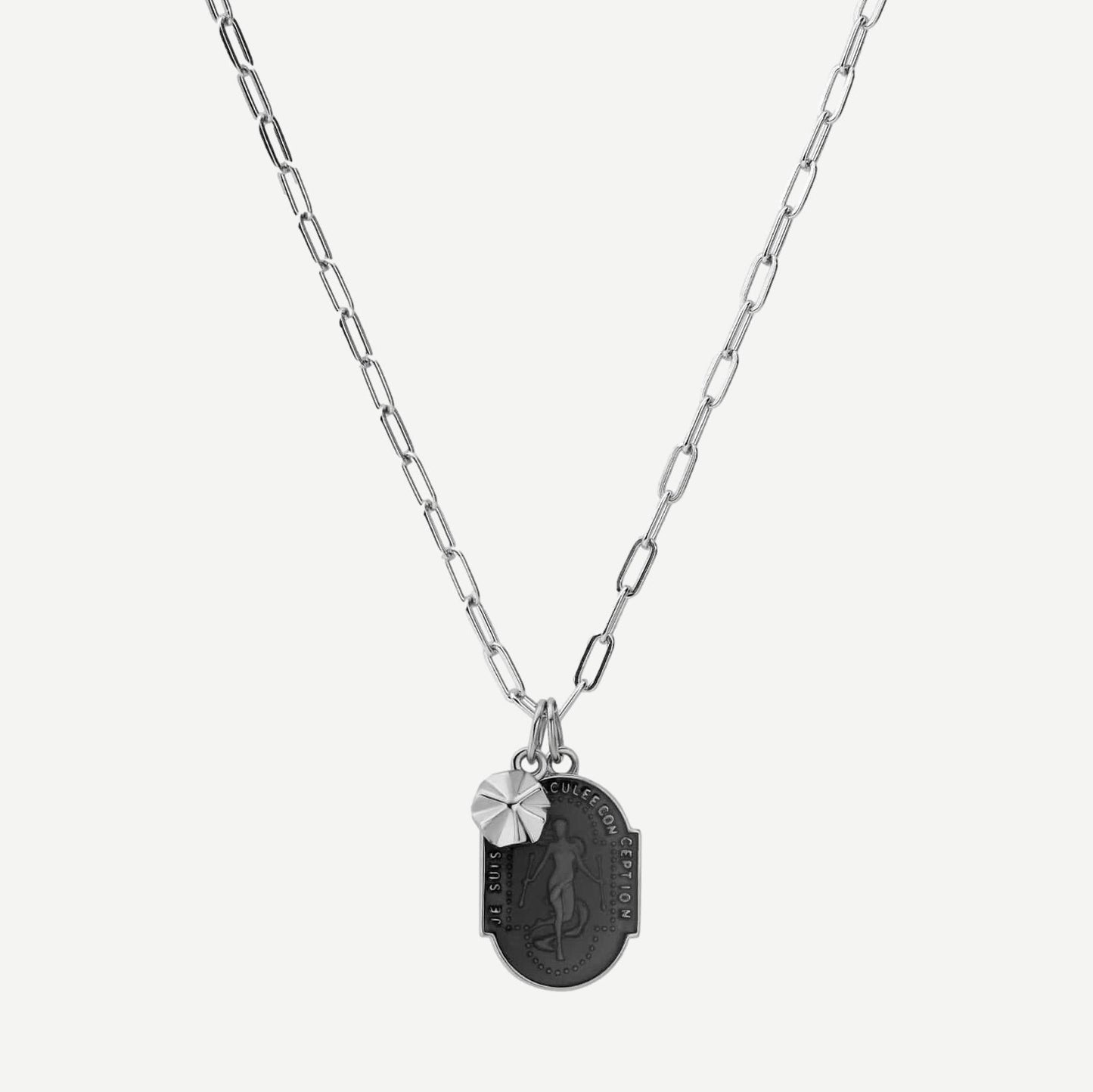 Conception Pendant w/Cable Chain Necklace w/Enamel, Sterling Silver, Polished, Gray, 24in. - Galvanic.co