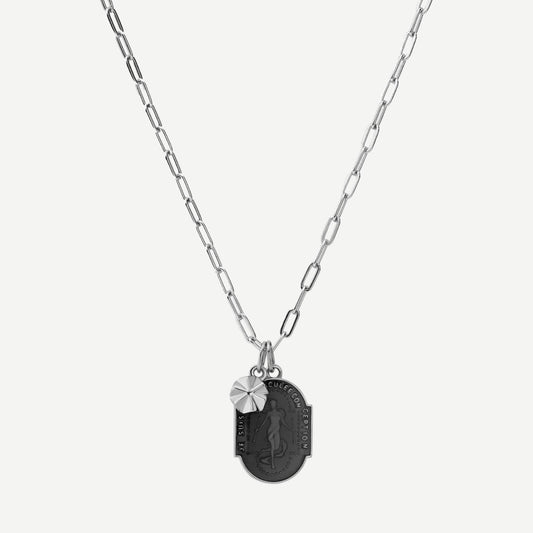 Conception Pendant w/Cable Chain Necklace w/Enamel, Sterling Silver, Polished, Gray, 24in.