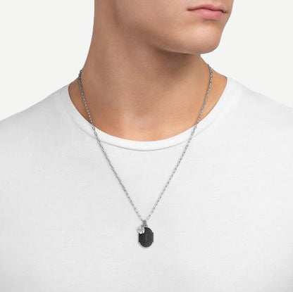 Conception Pendant w/Cable Chain Necklace w/Enamel, Sterling Silver, Polished, Gray, 24in.
