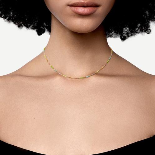 Orb 1.5mm Chain Choker, Gold Vermeil w/Enamel, Polished, Pastel, 15in.