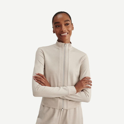 Rufus Cropped Zip Through - Pebble Marl