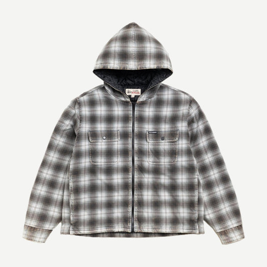 Zip Plaid Hooded Shirt - Charcoal - Galvanic.co
