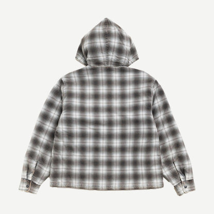 Zip Plaid Hooded Shirt - Charcoal - Galvanic.co