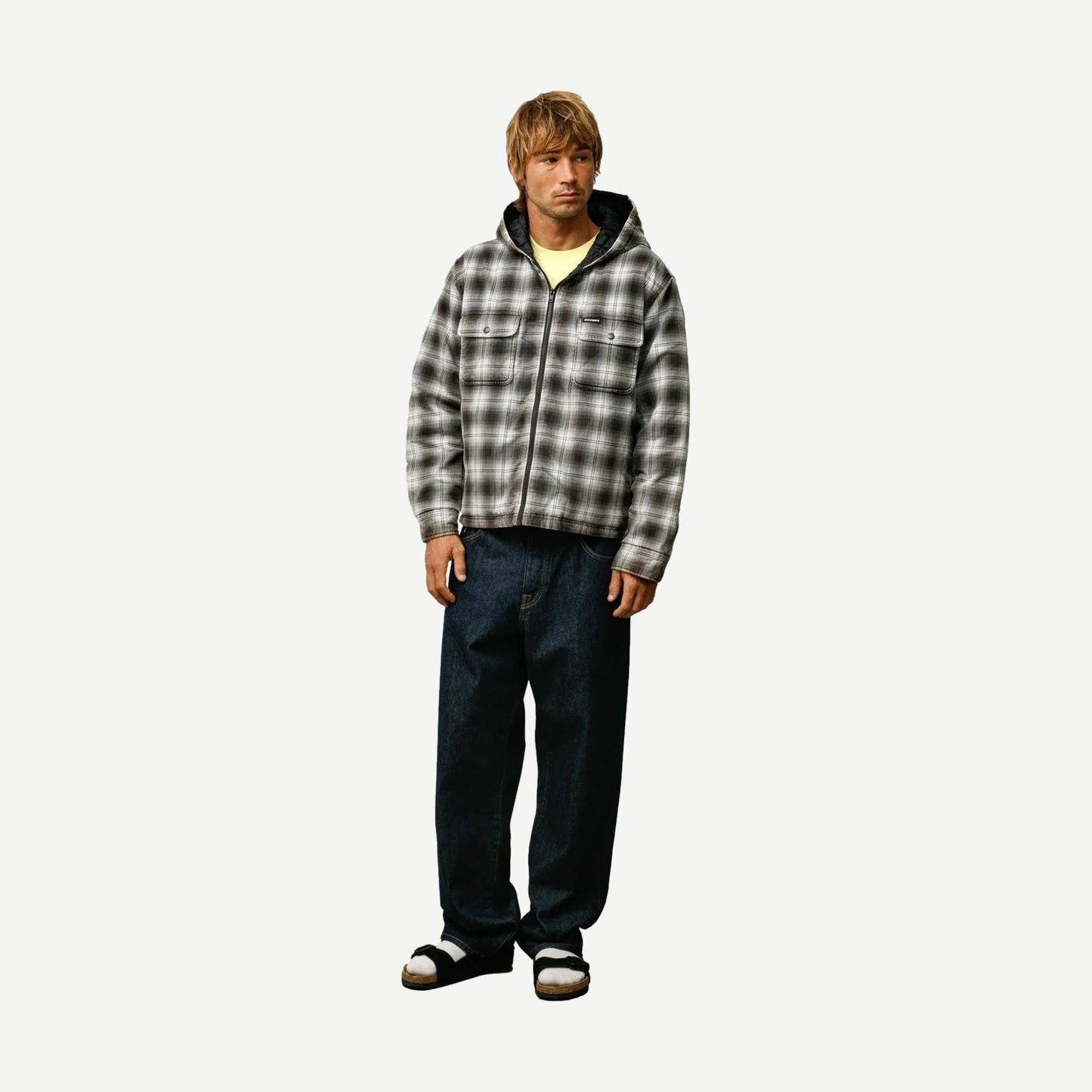 Zip Plaid Hooded Shirt - Charcoal - Galvanic.co