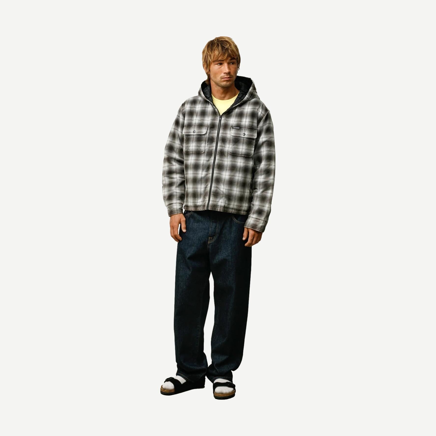 Zip Plaid Hooded Shirt - Charcoal - Galvanic.co