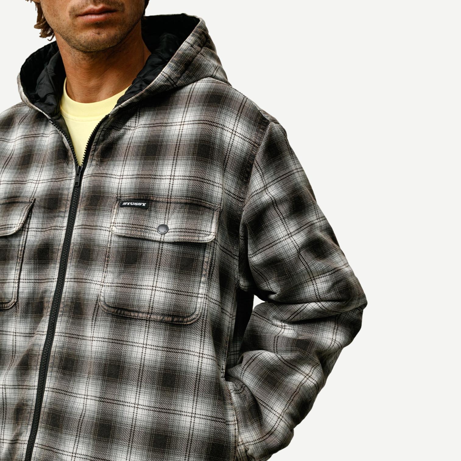 Zip Plaid Hooded Shirt - Charcoal - Galvanic.co