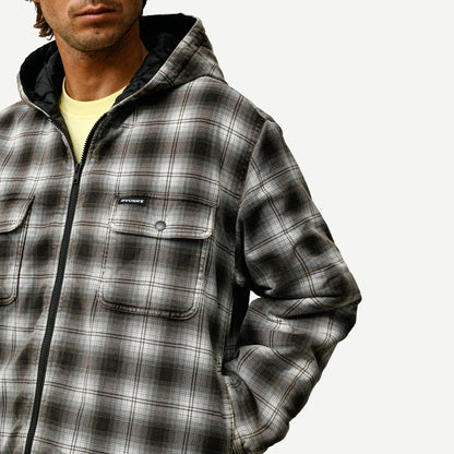Zip Plaid Hooded Shirt - Charcoal - Galvanic.co