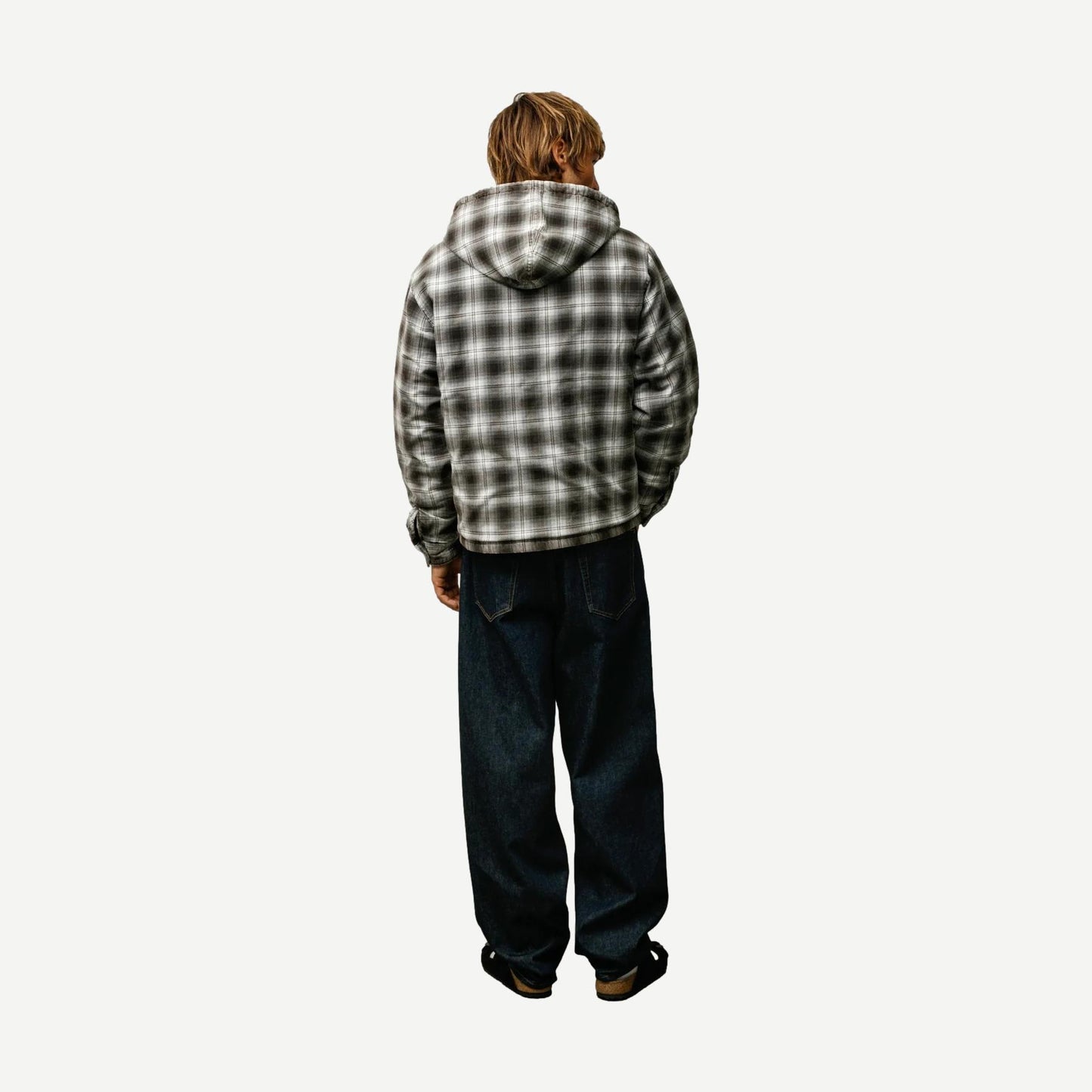 Zip Plaid Hooded Shirt - Charcoal - Galvanic.co