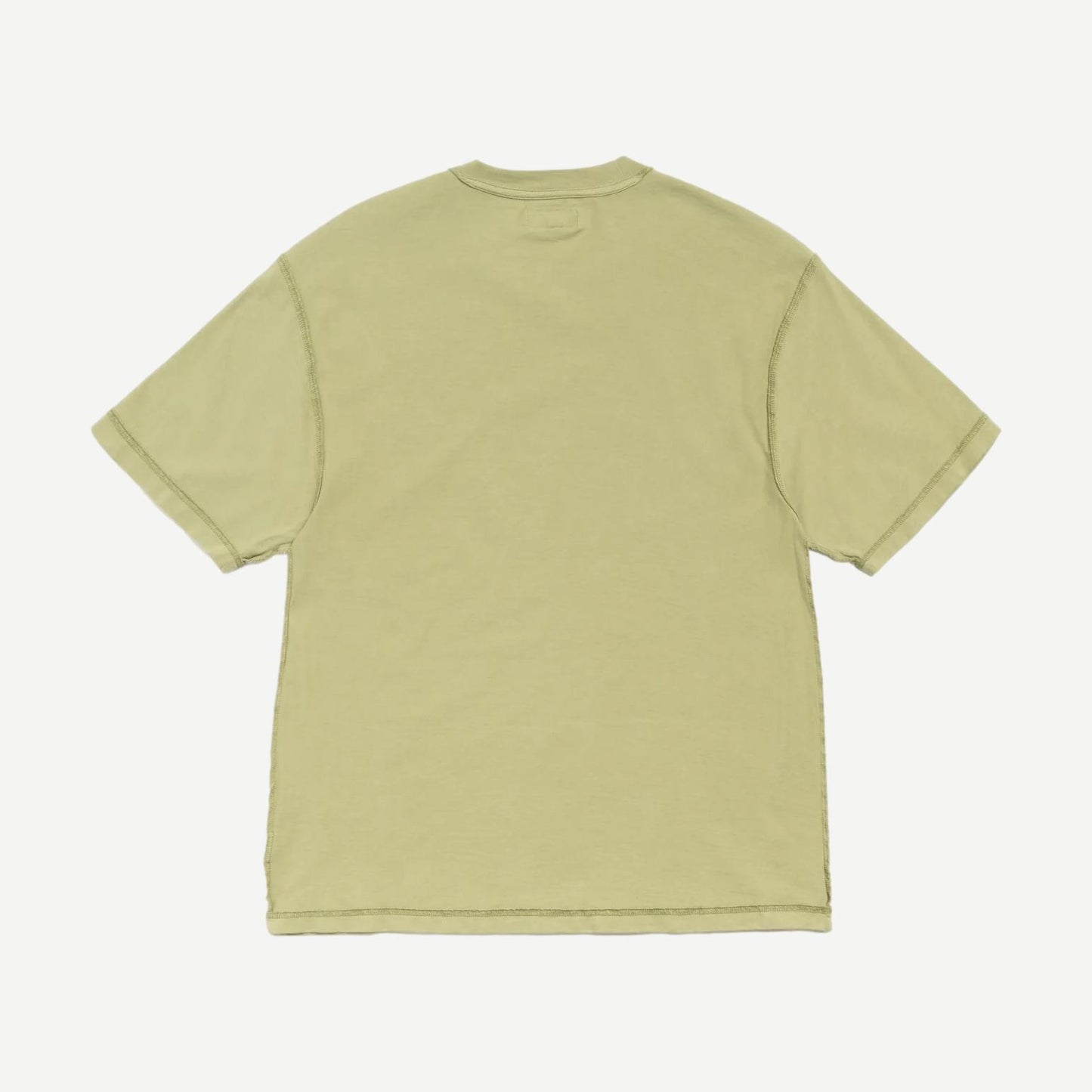 Stussy Lazy SS Tee in light olive color, casual short-sleeve T-shirt with a relaxed fit and classic crew neckline.