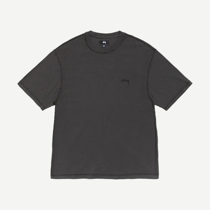 Stussy Lazy SS Tee in vintage black, short sleeve T-shirt with logo graphic, relaxed fit, casual streetwear style.