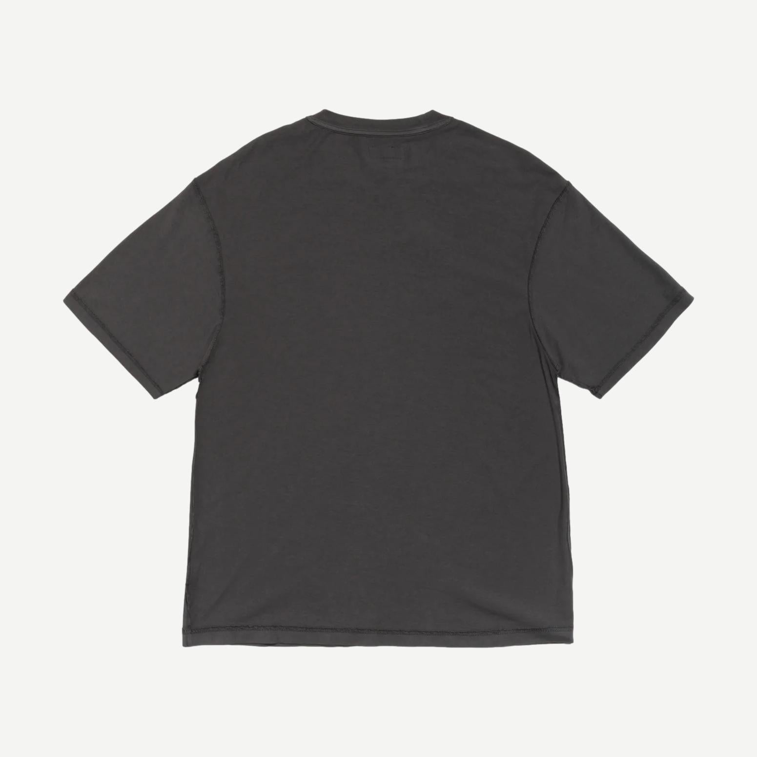 Stussy Lazy SS Tee in vintage black showing a relaxed fit and classic crew neck design on a plain background.