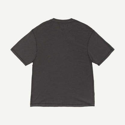 Stussy Lazy SS Tee in vintage black showing a relaxed fit and classic crew neck design on a plain background.