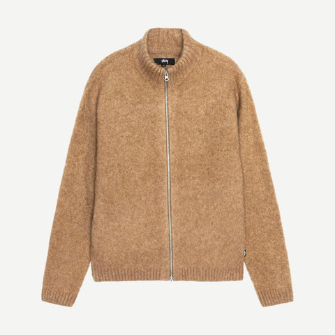 Brushed Mock Full Zip Sweater - Camel - Galvanic.co