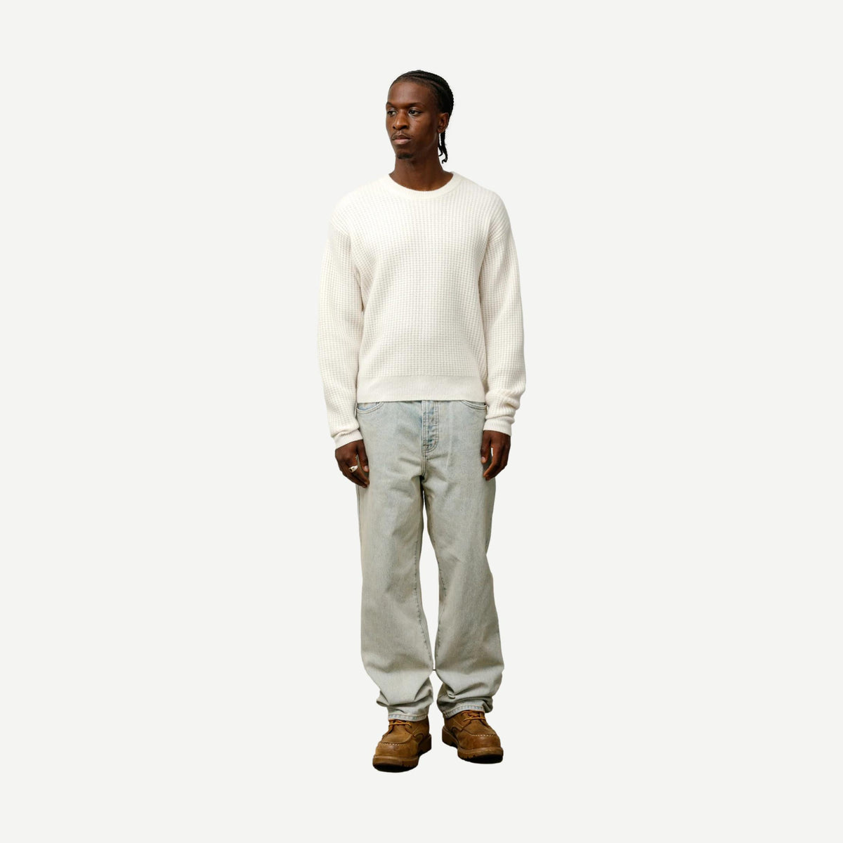 Waffle Cashmere Sweater - Ivory - Galvanic.co