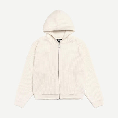 Waffle Cashmere Zip Hood Sweater - Ivory - Galvanic.co
