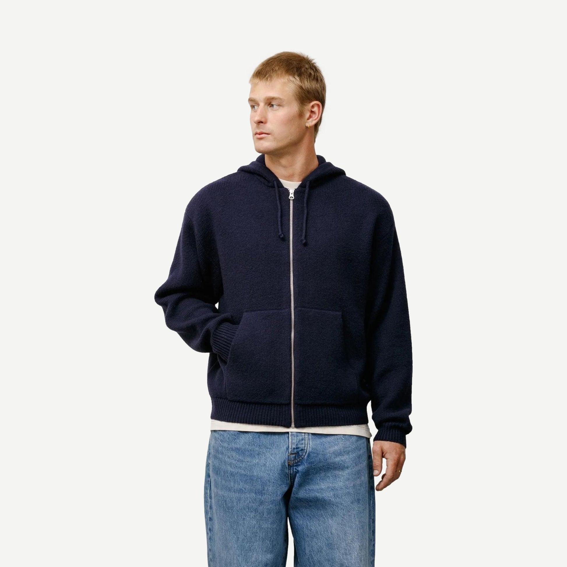 Zip Up Hooded Sweater - Navy - Galvanic.co