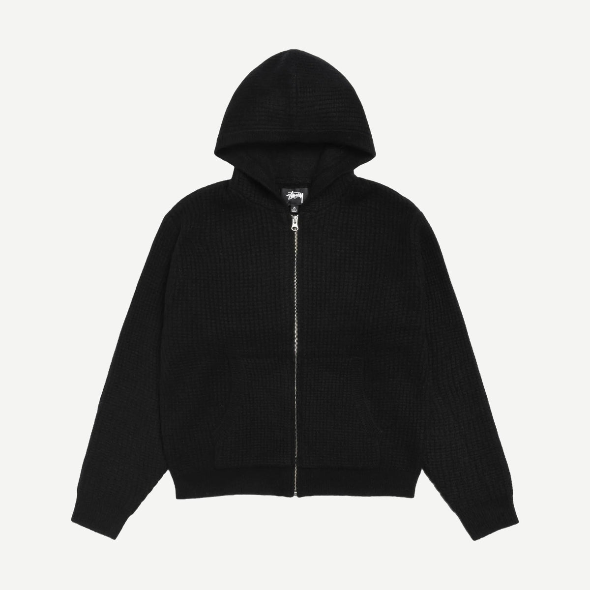 Waffle Cashmere Zip Hood Sweater - Black - Galvanic.co