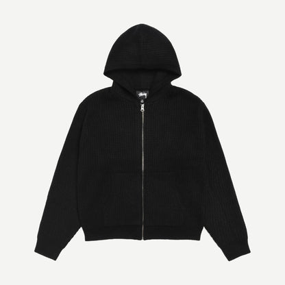 Waffle Cashmere Zip Hood Sweater - Black - Galvanic.co