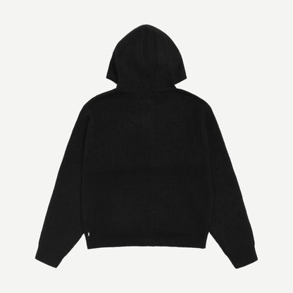 Waffle Cashmere Zip Hood Sweater - Black - Galvanic.co
