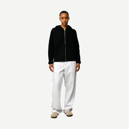Waffle Cashmere Zip Hood Sweater - Black - Galvanic.co