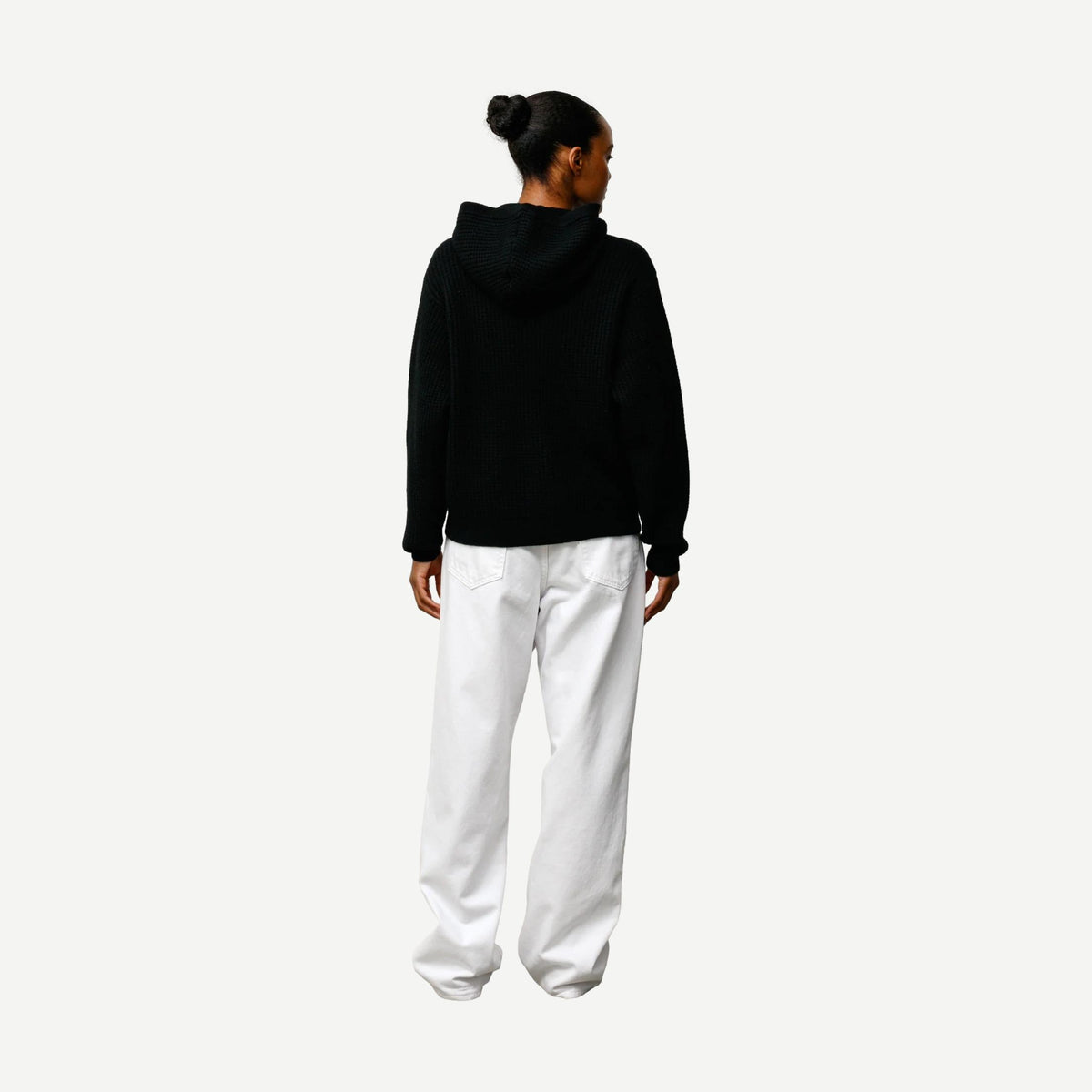 Waffle Cashmere Zip Hood Sweater - Black - Galvanic.co