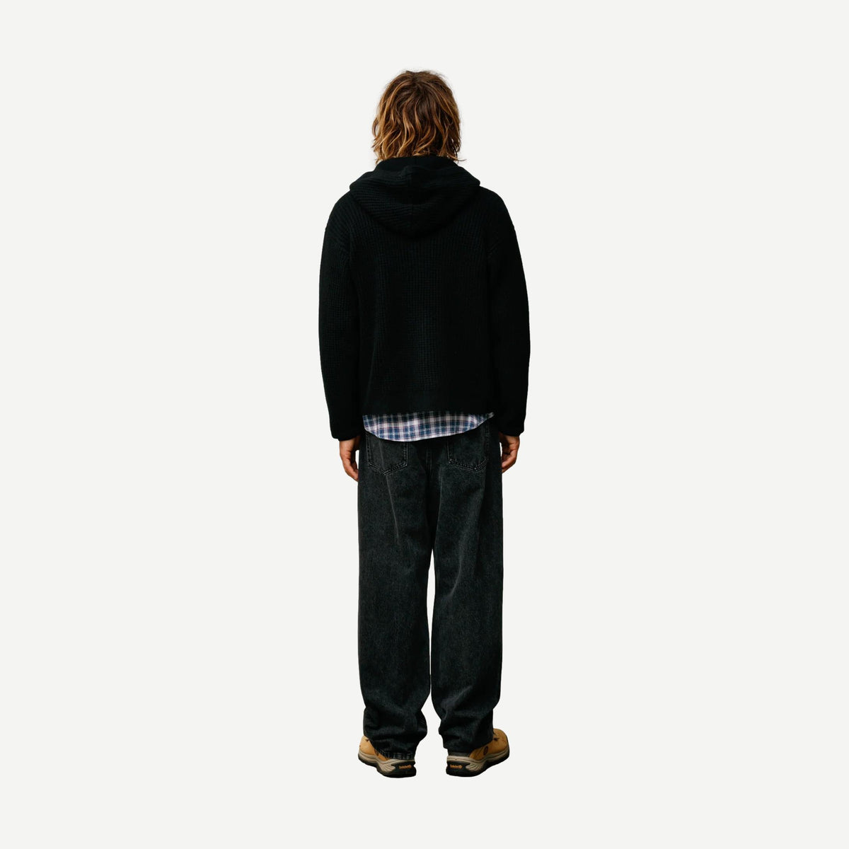 Waffle Cashmere Zip Hood Sweater - Black - Galvanic.co