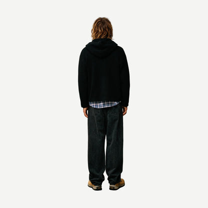 Waffle Cashmere Zip Hood Sweater - Black - Galvanic.co
