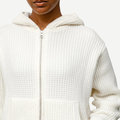 Waffle Cashmere Zip Hood Sweater - Ivory - Galvanic.co