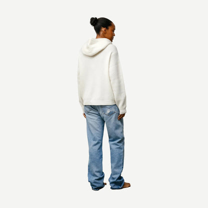 Waffle Cashmere Zip Hood Sweater - Ivory - Galvanic.co