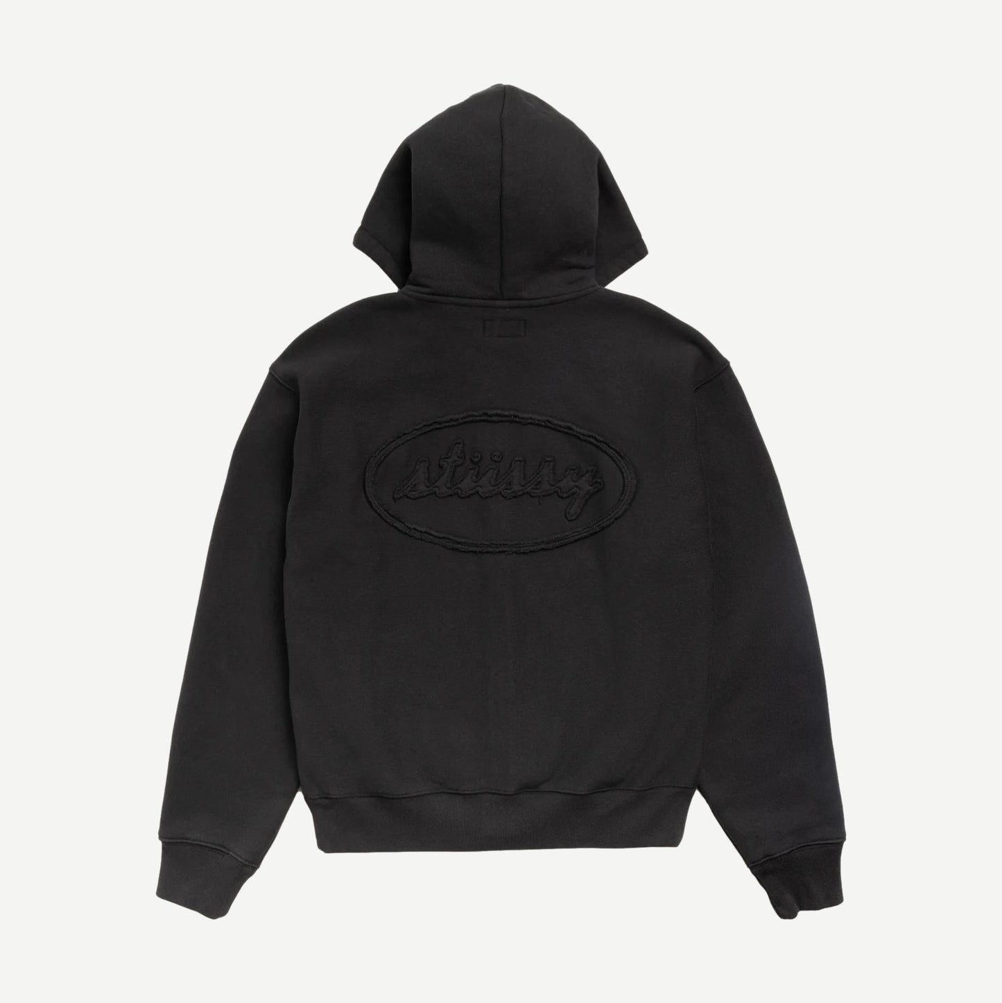 Cursive Applique Zip Hoodie - Black