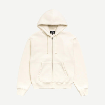 Cursive Applique Zip Hoodie - Natural