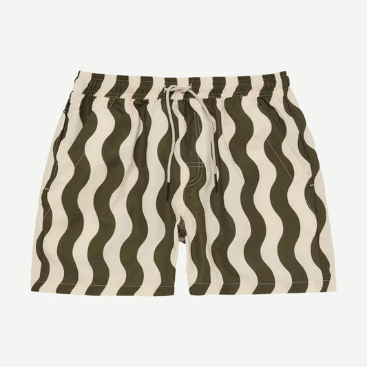 OAS Forest Waver men's swim shorts in green and white stripes, featuring a comfortable fit and stylish design for beach and pool.