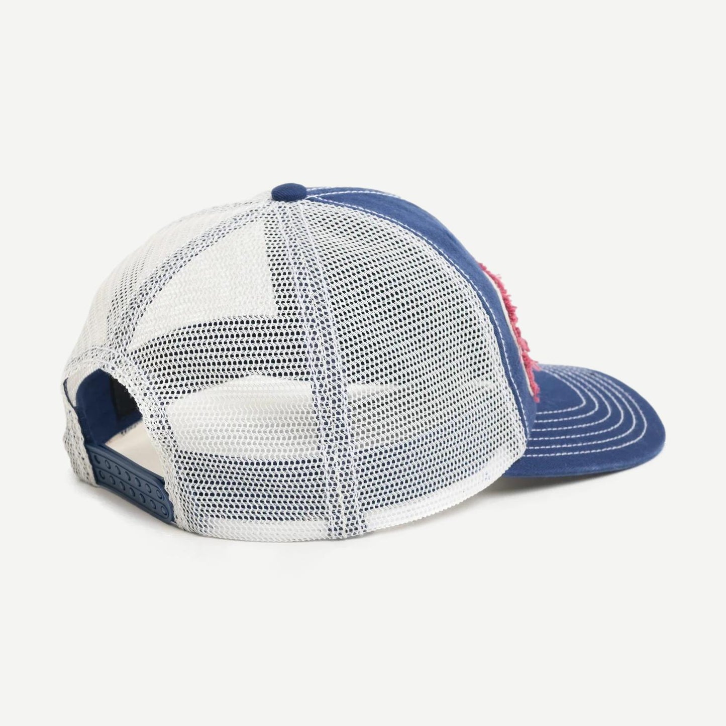 Stussy MD Burley Threads Navy trucker hat with mesh back and curved brim, stylish casual headwear.
