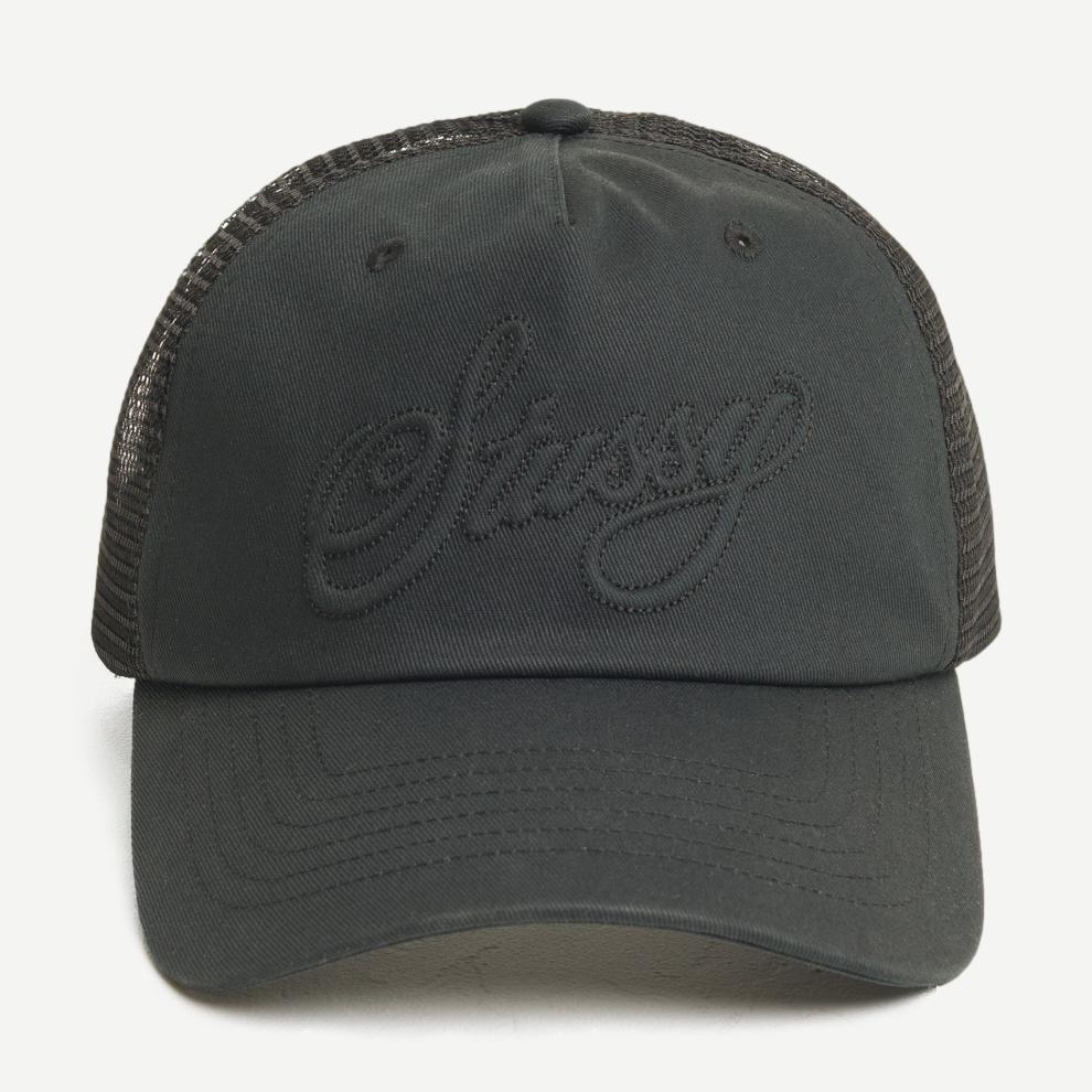 Trucker Cursive Stitch Cap - Black