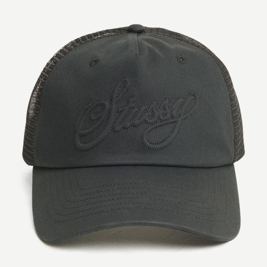 Trucker Cursive Stitch Cap - Black