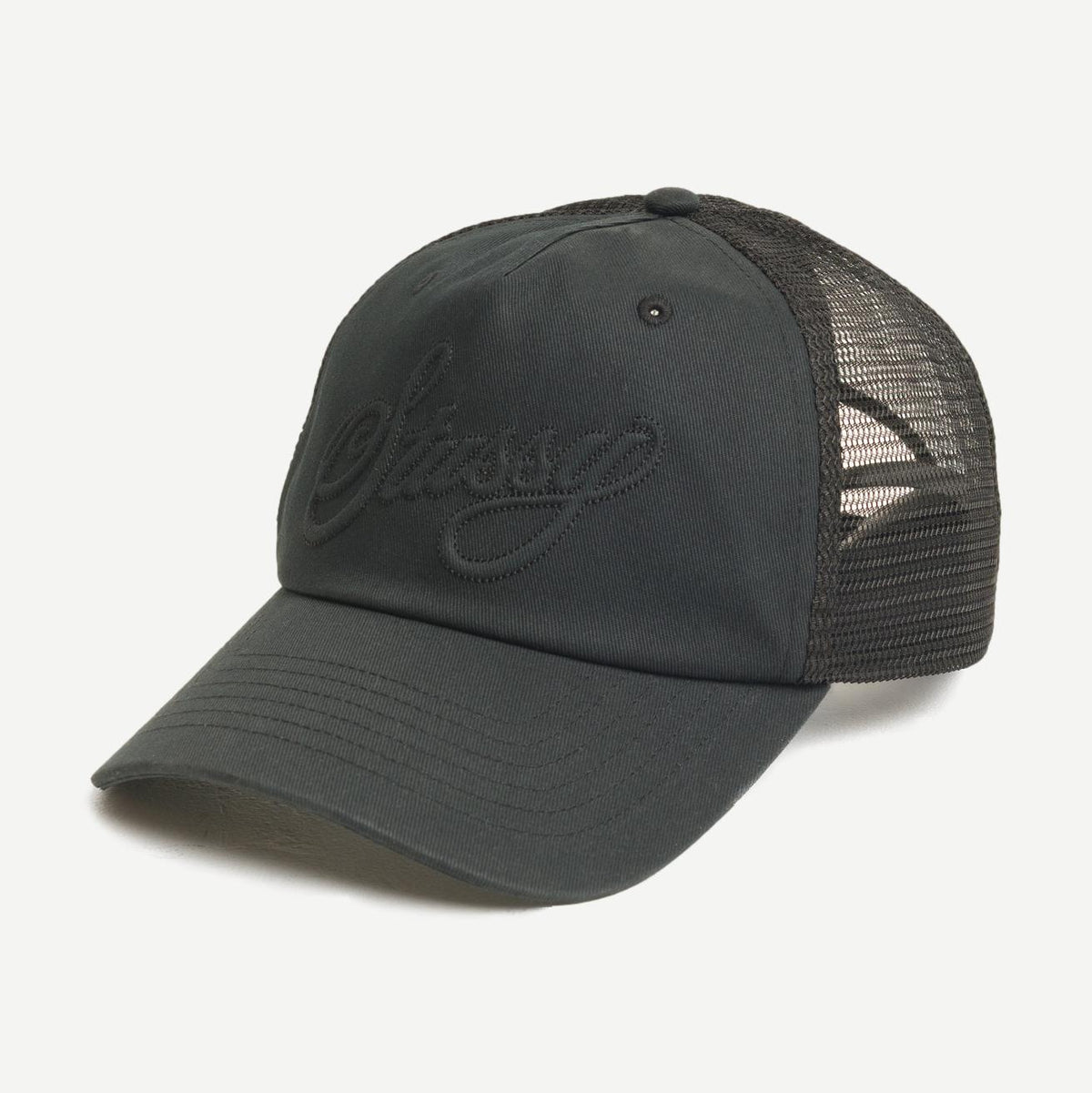 Trucker Cursive Stitch Cap - Black