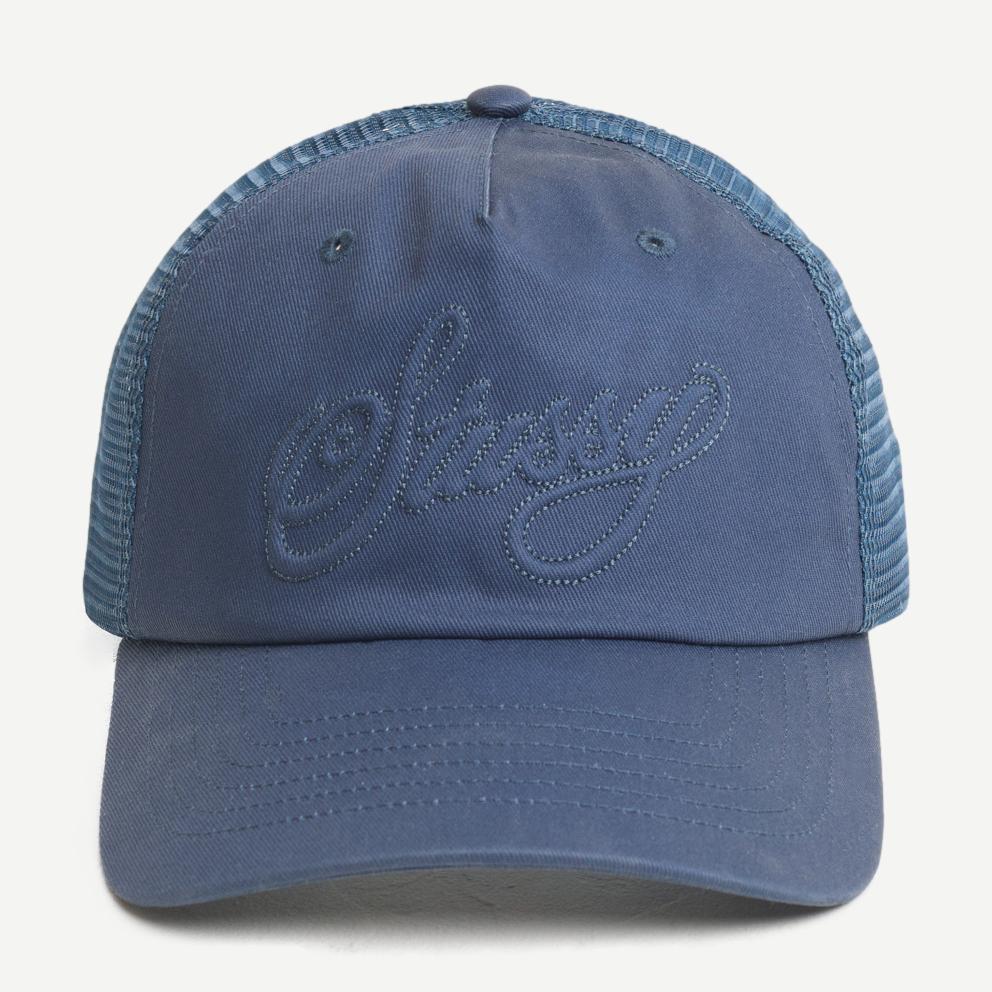 Trucker Cursive Stitch Cap - Navy