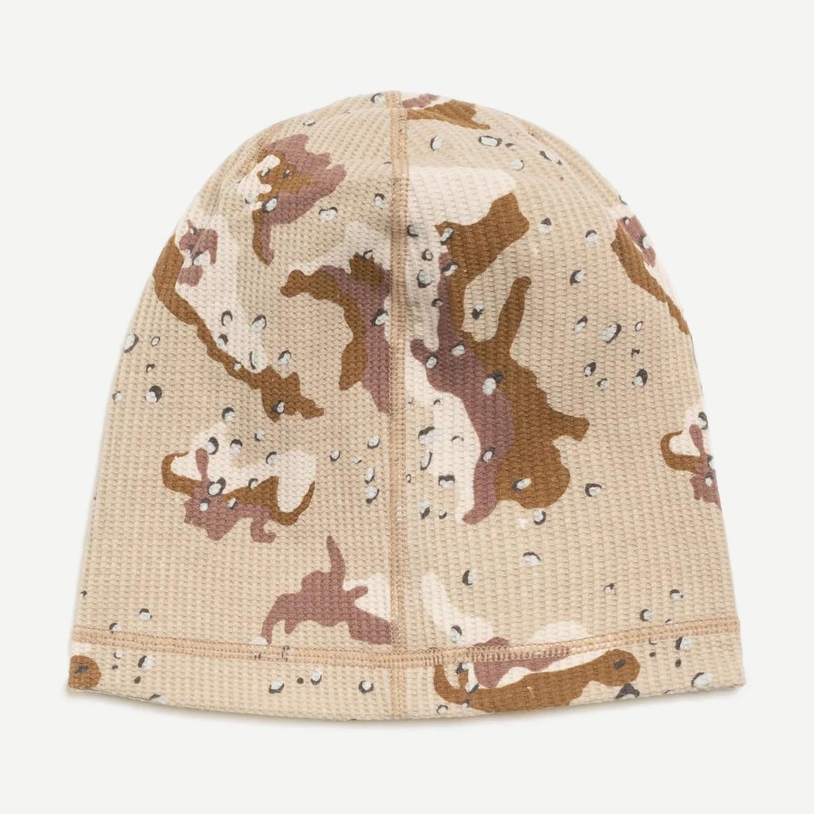 Stussy Skullcap Waffle beanie in desert camo with a textured waffle knit pattern, designed for casual, stylish headwear.