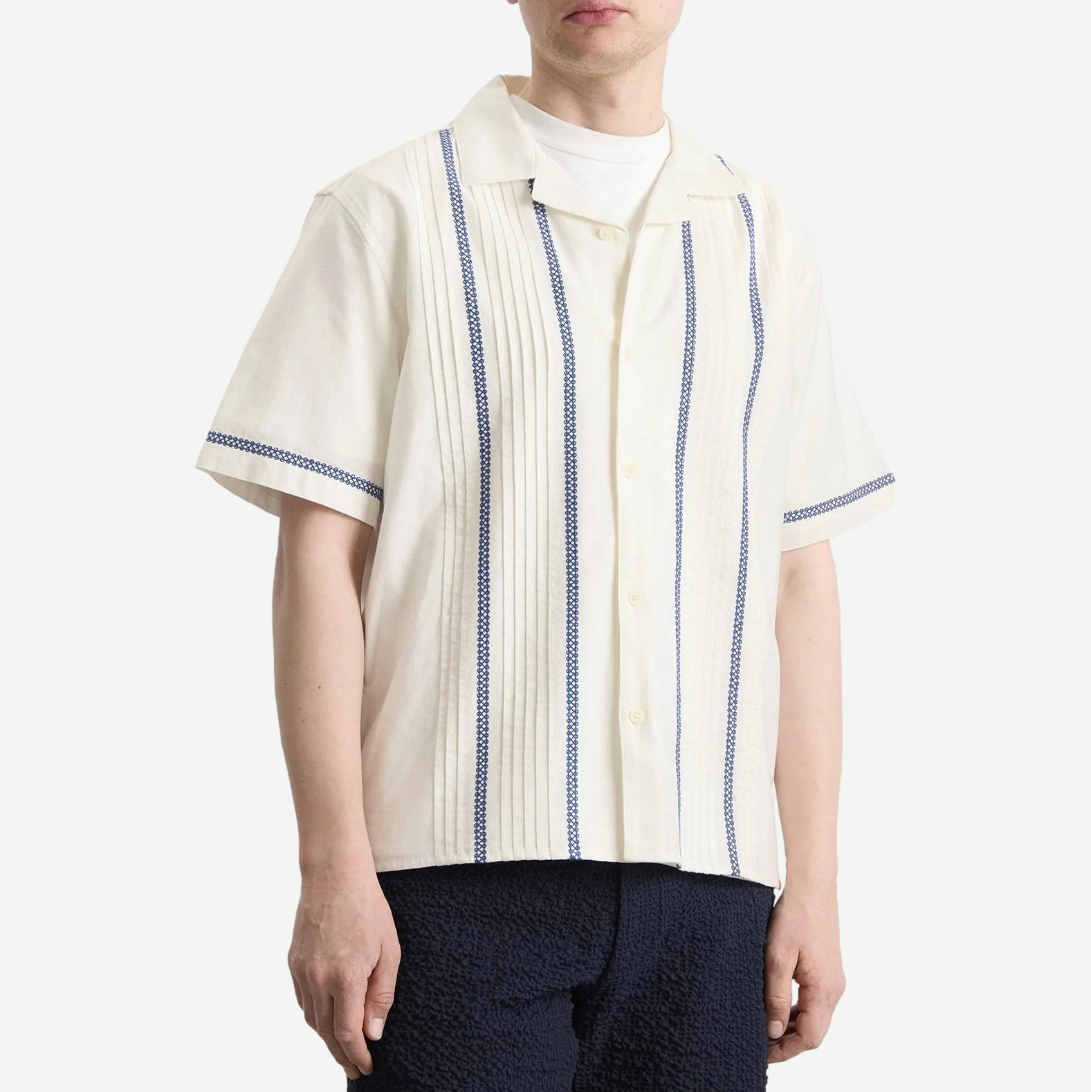 Didcot SS Shirt - Pintuck - Ecru/Blue - Galvanic.co