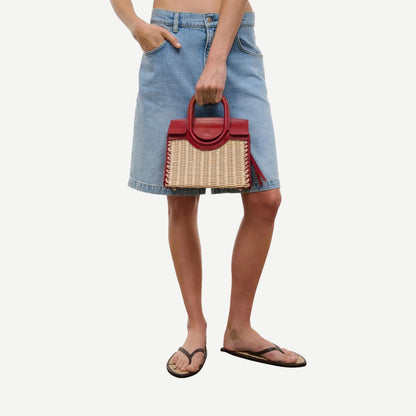 Maude Mini Wicker Carryall - Natural/Rouge