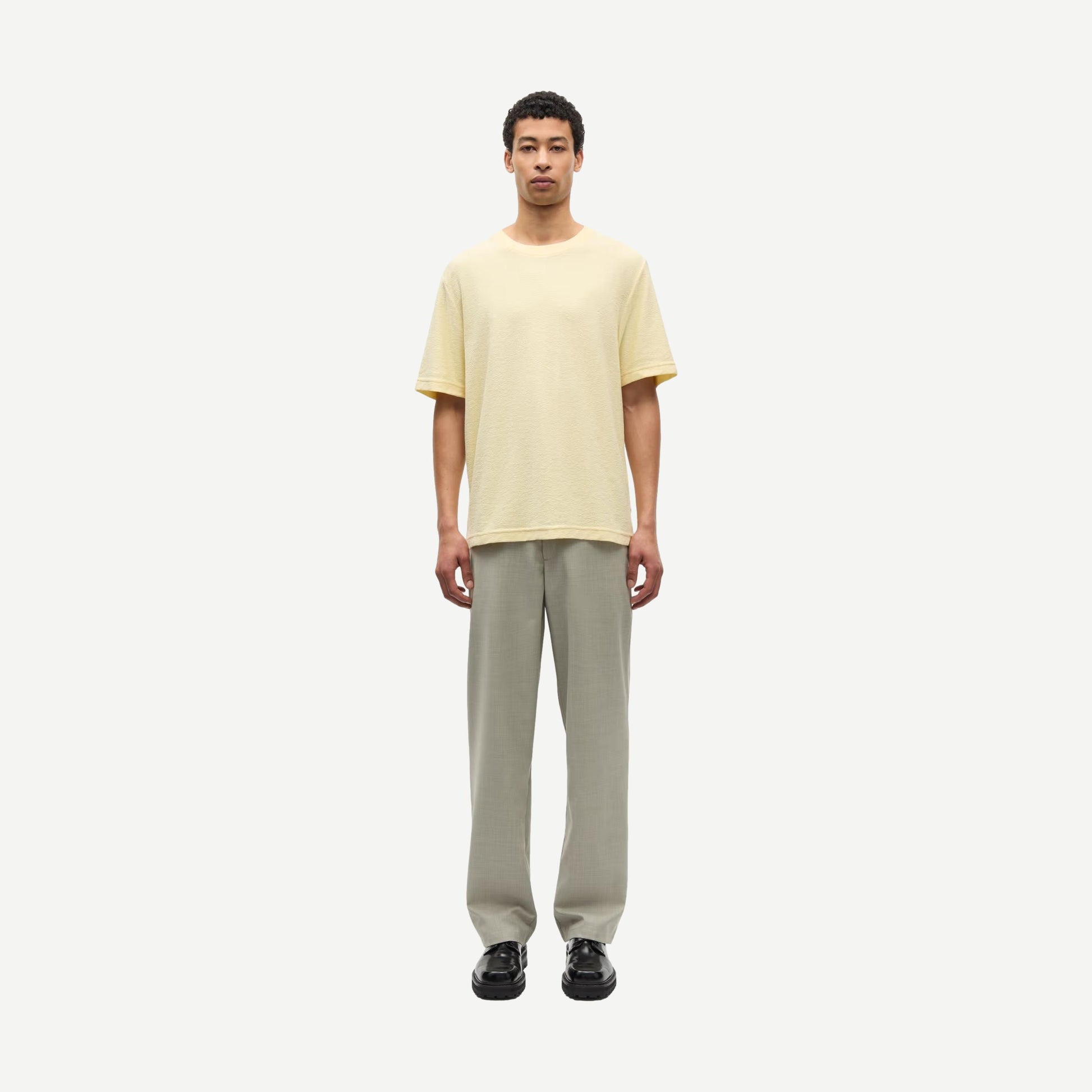 Odin T-Shirt in Double Cream by Samsoe Samsoe, showcasing a relaxed fit and soft fabric texture.