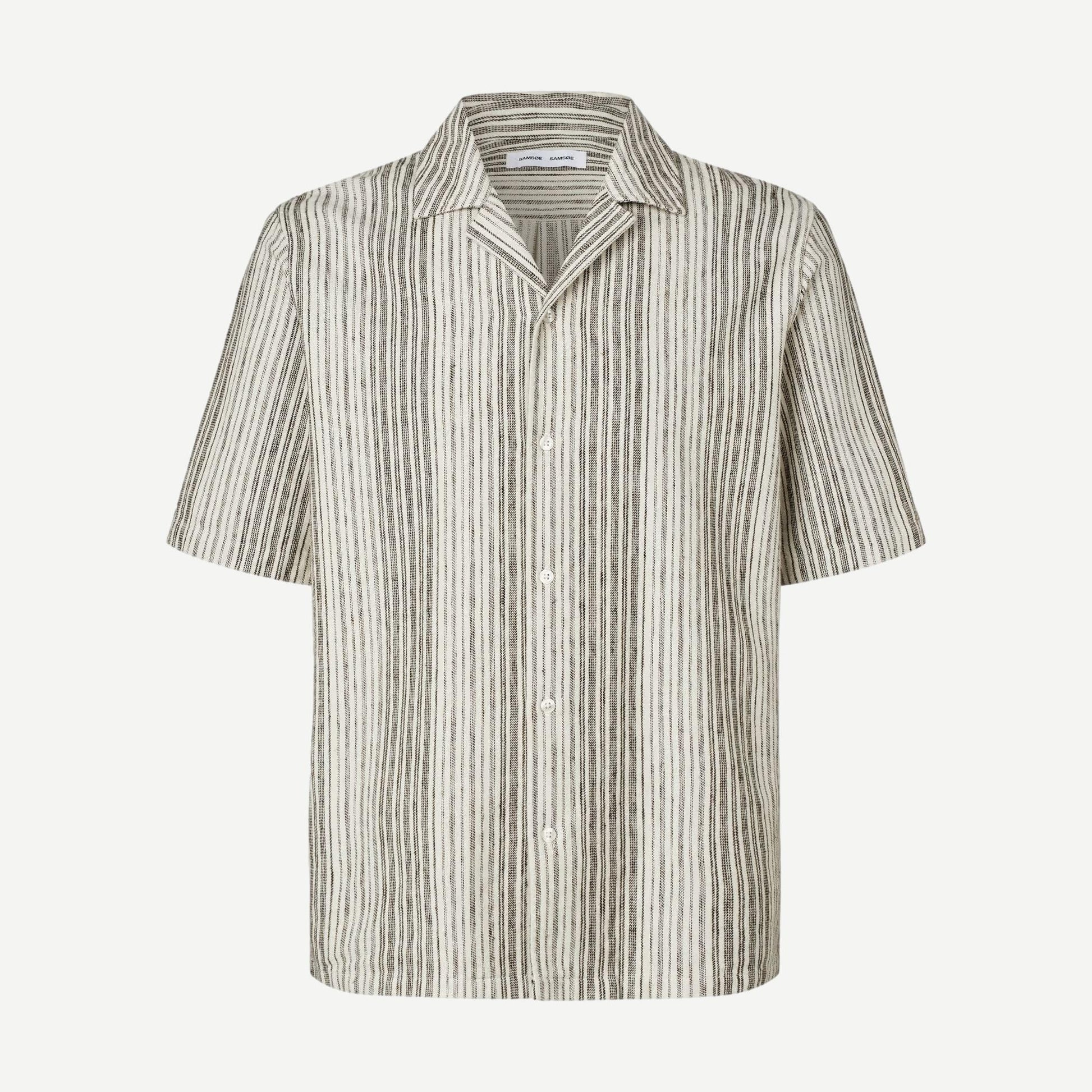 Samsoe Samsoe Oscar AX Brown St. shirt with a classic design, displayed on a hanger showing the fabric and collar details.