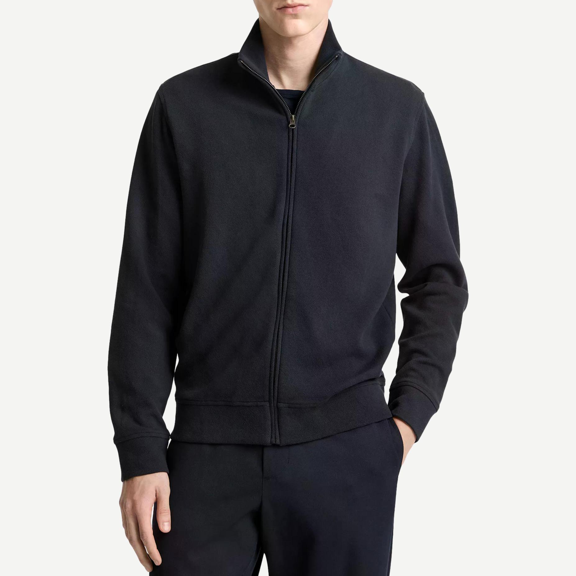 Flat Back Pique Full Zip - Coastal Blue Med Heather Grey - Galvanic.co
