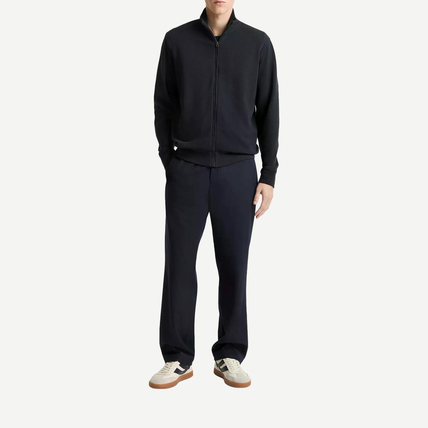 Flat Back Pique Full Zip - Coastal Blue Med Heather Grey - Galvanic.co